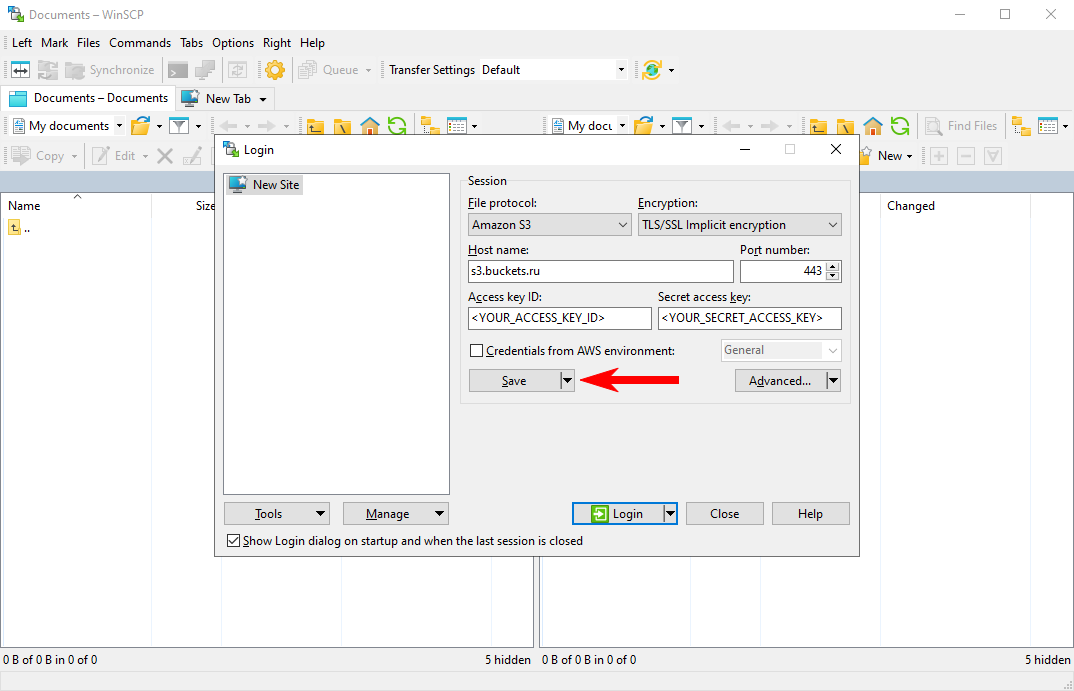 Настройка соединения в WinSCP